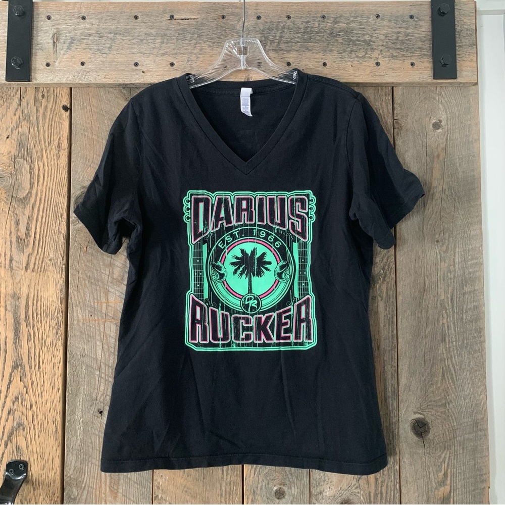 Women’s L BELLA DARIUS RUCKER Black V-Neck Tee Shirt EXC